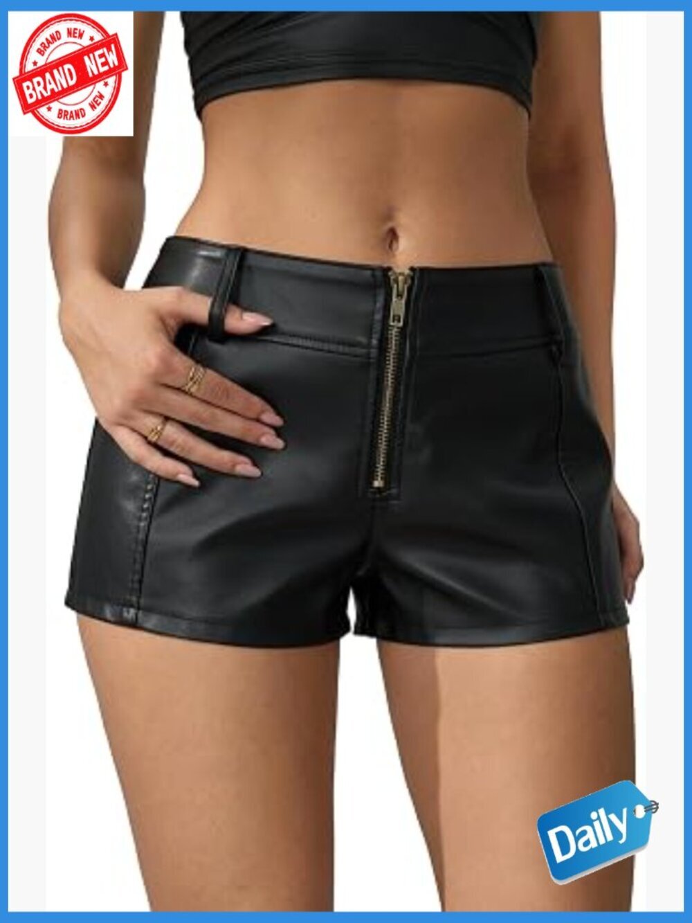 PU Leather Low Rise Mini Shorts Zip Up Skinny Y2K Party Hot Pants